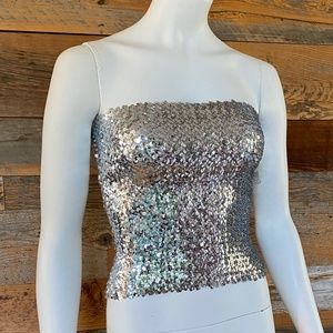 French Concept silver, sequin strapless top